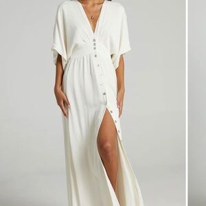 SITTING PRETTY DRESS - SHORT SLEEVE BUTTON DOWN MAXI DRESS IN NATURAL